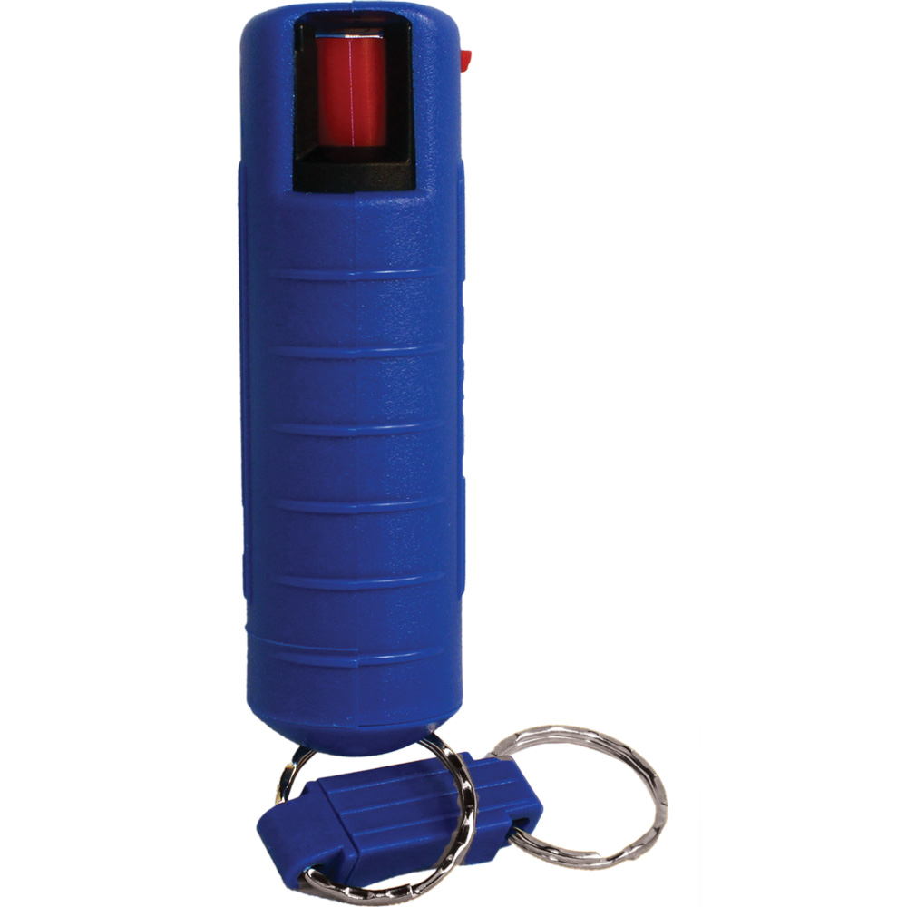 Pepper Shot 1.2% MC 1/2 oz pepper spray hard case belt clip and quick release keychain blue view 3